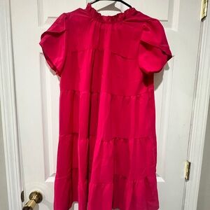 SHEIN Pink Mock Neck Flutter Sleeve Sundress